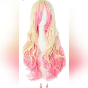 Cosplay blonde hot pink Lolita long 28" synthetic wig.  Many colors available